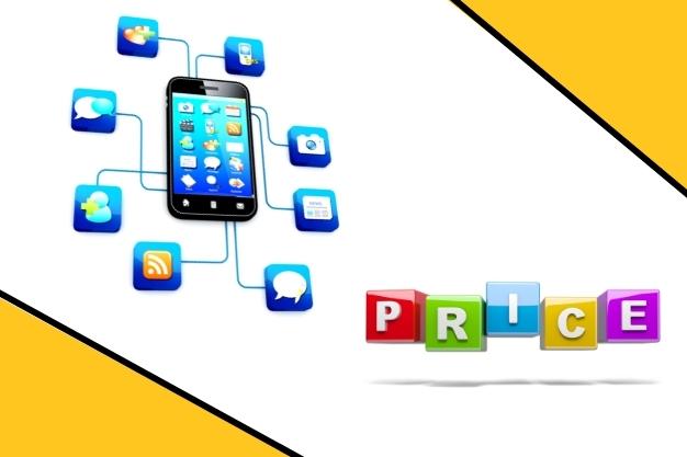 טלפון נייד עם אייקונים של אפליקציות מסביבו ומילת מחיר מייצג עלות של תרגום אפליקציות של חברת Lingua